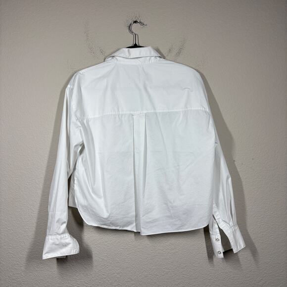 Veronica Beard 8 Poplin Shirt White Khai Cotton Blend Split Neck Long Sleeves - Picture 3 of 10